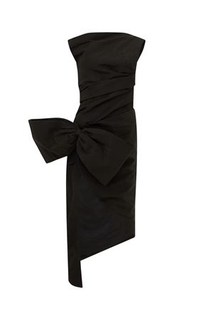 Drop Shoulder Midi Dress With Bow In Black DAVID KOMA | AW25DK48DBLACK